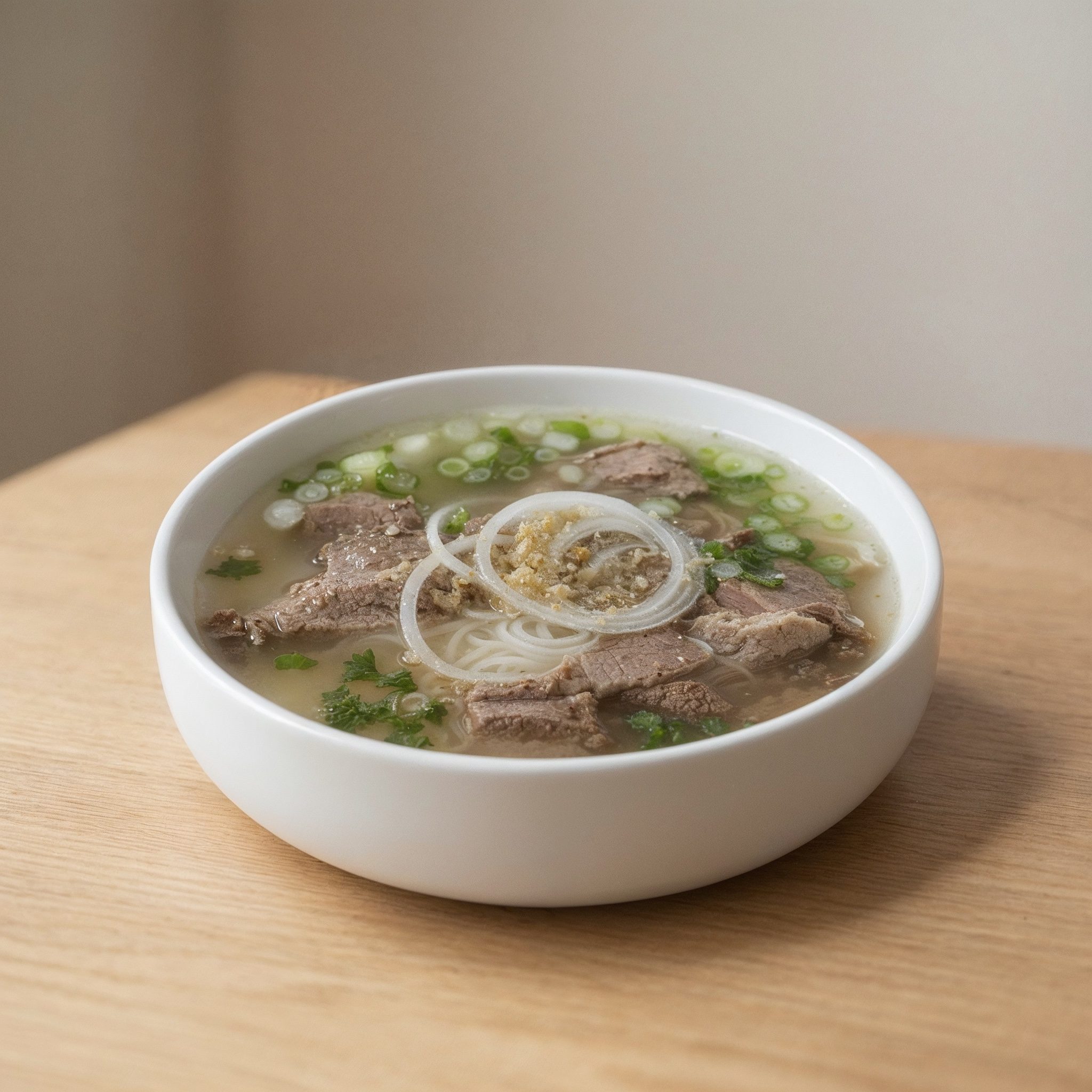 Sliced eye round steak and brisket pho.